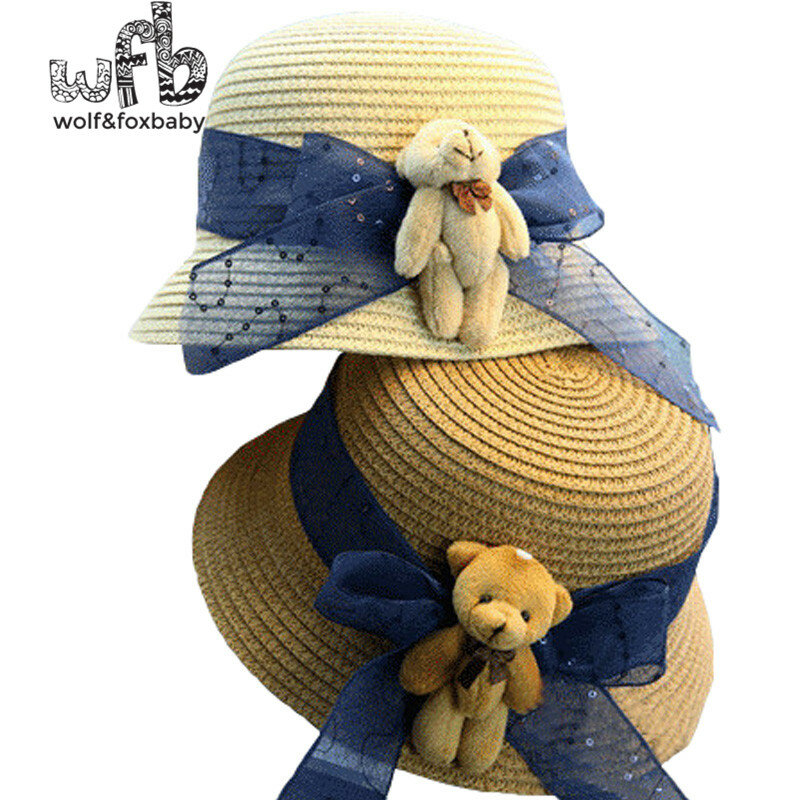 Varejo 3-5years 52-54cm redondo chapéu de sol criança laço arco chapéu de bebê chapéu de sol ao ar livre chapéu de sol verão outono outono outono outono outono outono inverno