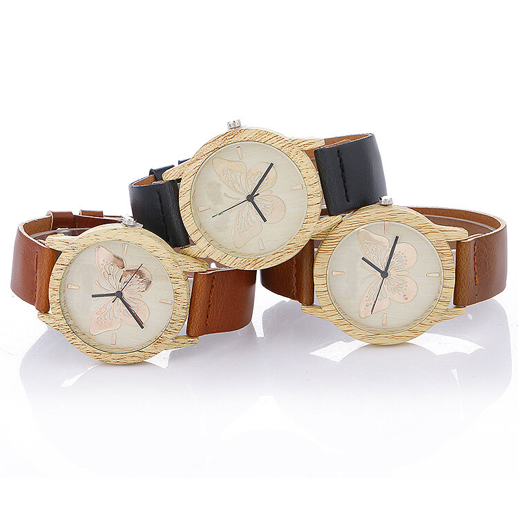 2020 casual criativo borboleta relógio de madeira artesanal relógio de pulso simples relógio de quartzo do vintage das mulheres dos homens vestido relógios
