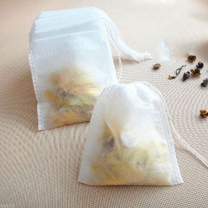 Bolsas de té desechables con papel de filtro, bolsitas vacías con sello de cuerda, para hierbas y té suelto, 100 unids/lote