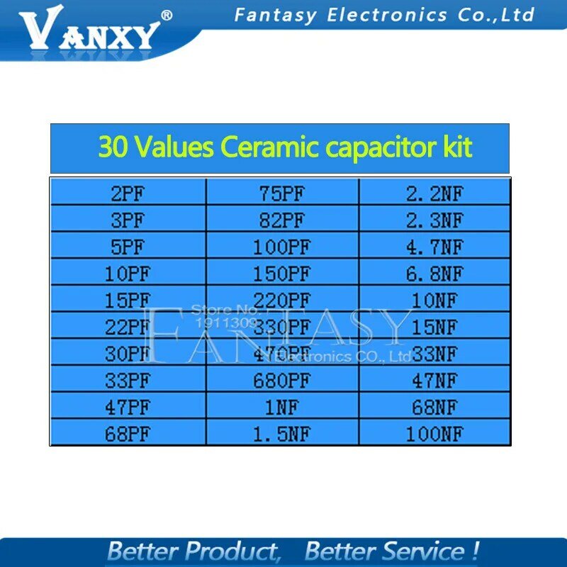 30 valuesX10pcs = 300 stks Keramische condensator 2PF-0.1UF component diy monsters kit nieuwe en originele