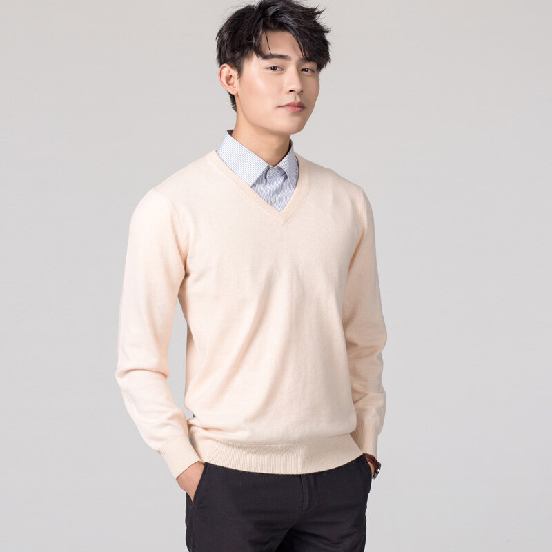 Sweter Pria Pullover Musim Dingin Mode Baru Kerah V Penjualan Laris Jumper Rajutan Wol Pakaian Wol Pria Atasan Standar