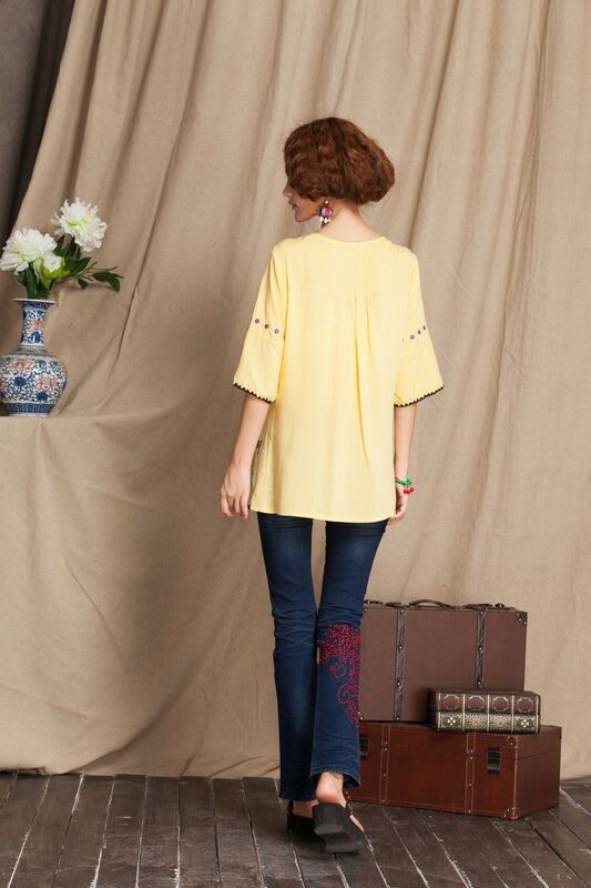 Tunique en coton doux pour femme, chemisier hippicopter, broderie florale mexicaine, chemises d'été Boho, vintage des années 70, 2021