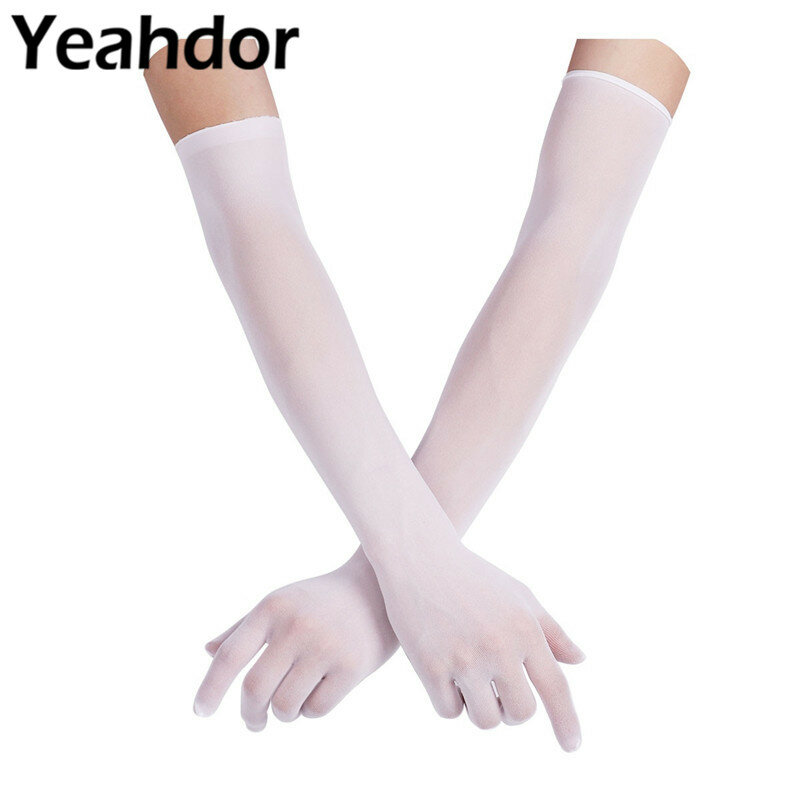 1 Pair Women Mesh See Through Sheer Gloves Stretchy Full Finger Long Gloves Mittens for Sun Protection Wedding Bridal Gloves