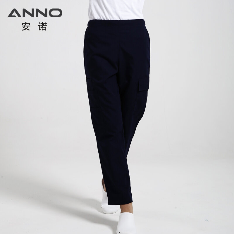 ANNO Multi function Nurse Uniform Bottoms Cotton More Pockets Work Trouser Dental SPA Nursing Scrub Pants