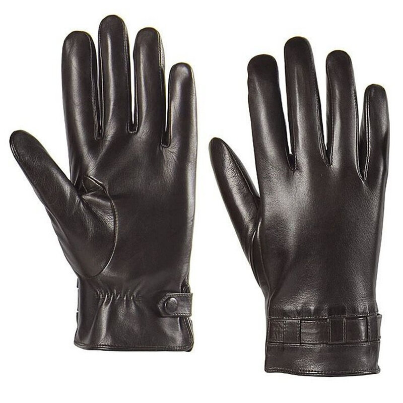 Najwyższej jakości męskie oryginalne skórzane rękawiczki moda czarne rękawice z owczej skóry jesienno-zimowa Plus termiczne aksamitne rękawiczki do jazdy M012NC-5