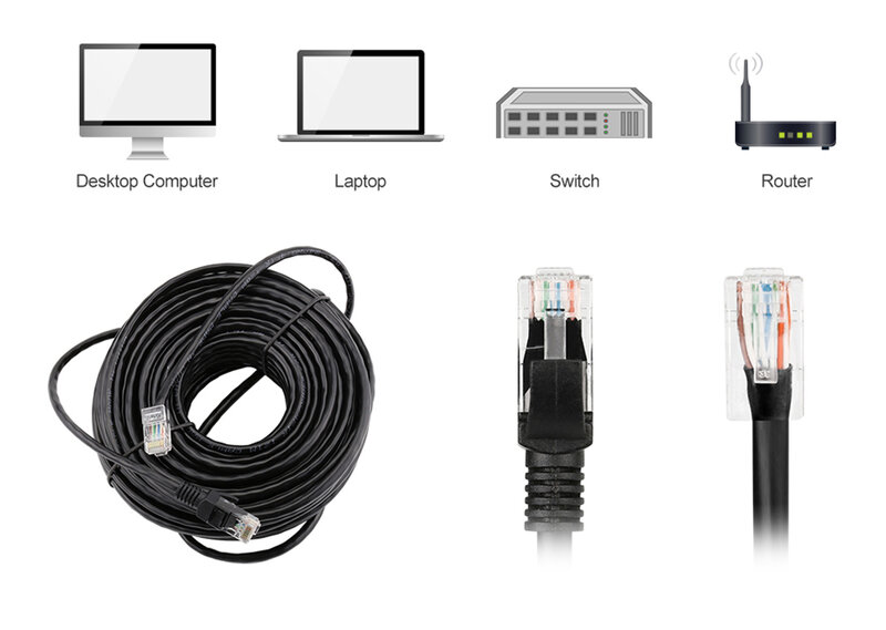 Misecuu – câble Lan RJ45 pour l'extérieur, étanche, couleur noire, pour système de caméra IP POE CCTV, 10M 20M 30M 50M