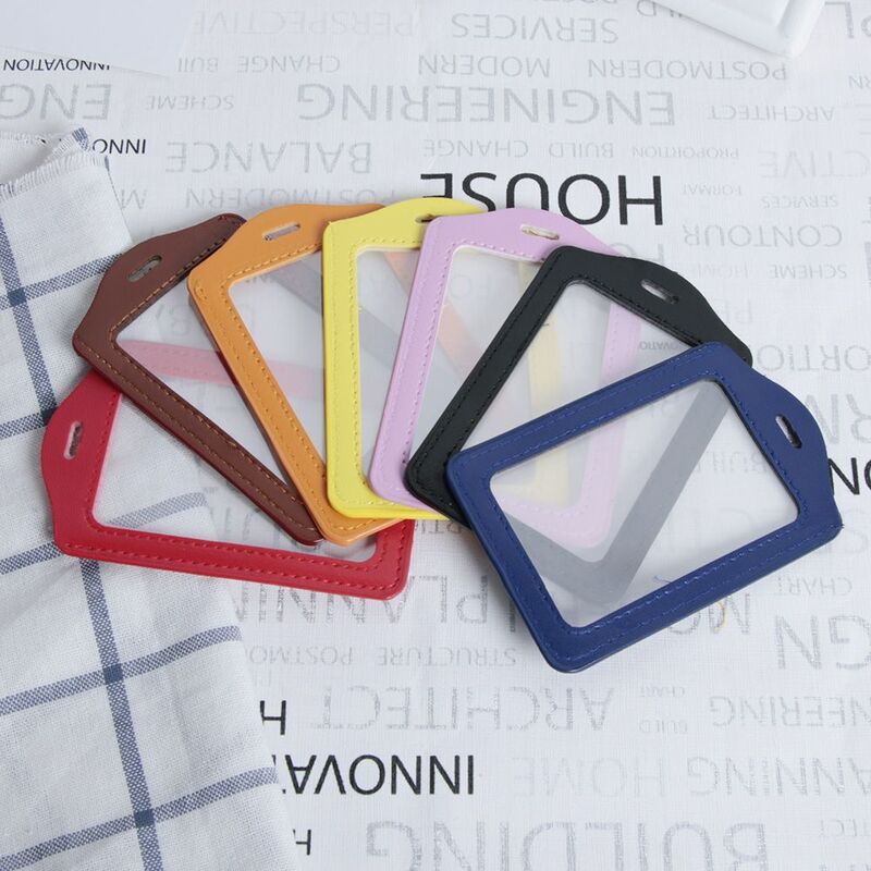 Etui na identyfikator ze skóry PU wyczyść z kolorowymi otworami na smycze dwustronne przezroczyste etui na karty kredytowe prezent materiały biurowe