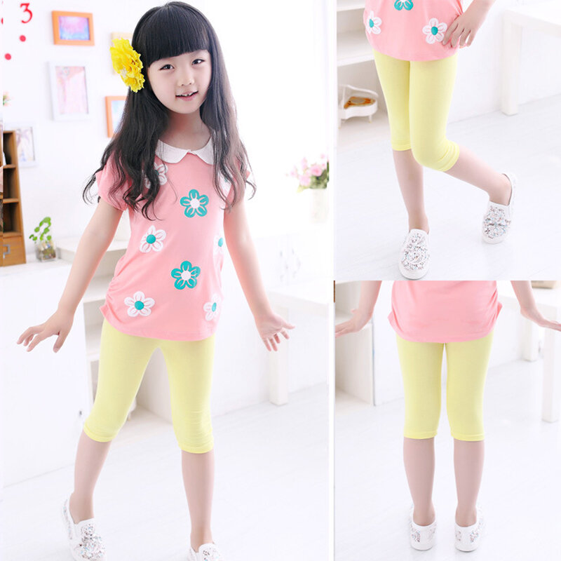 3-10years Girls Knee Length Kid Fifth Pants Candy Color Children Cropped Clothing Spring-Summer All-matches Bottoms Leggings