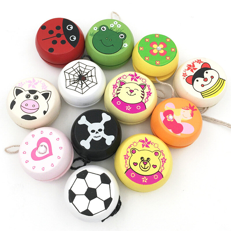 Bonito animal imprime brinquedos de madeira yoyo joaninha brinquedos crianças yo-yo criativo yo yo brinquedos para crianças yoyo bola