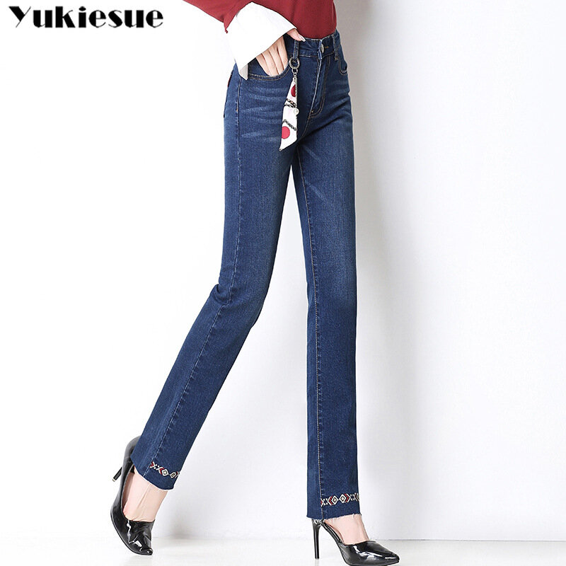 Calças de brim para mulheres de inverno de cintura alta em linha reta roupas jeans mulher denim calças femininas jean inverno
