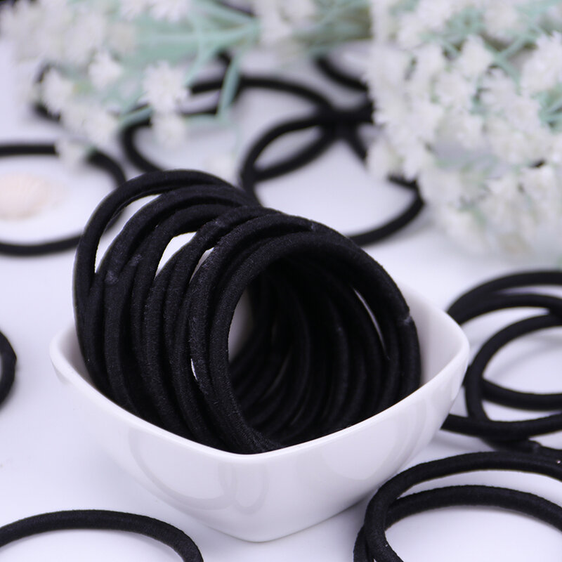 Bandes élastiques noires simples pour filles, accessoires de cheveux, Scrunchie gomme sans couture, 10 pièces