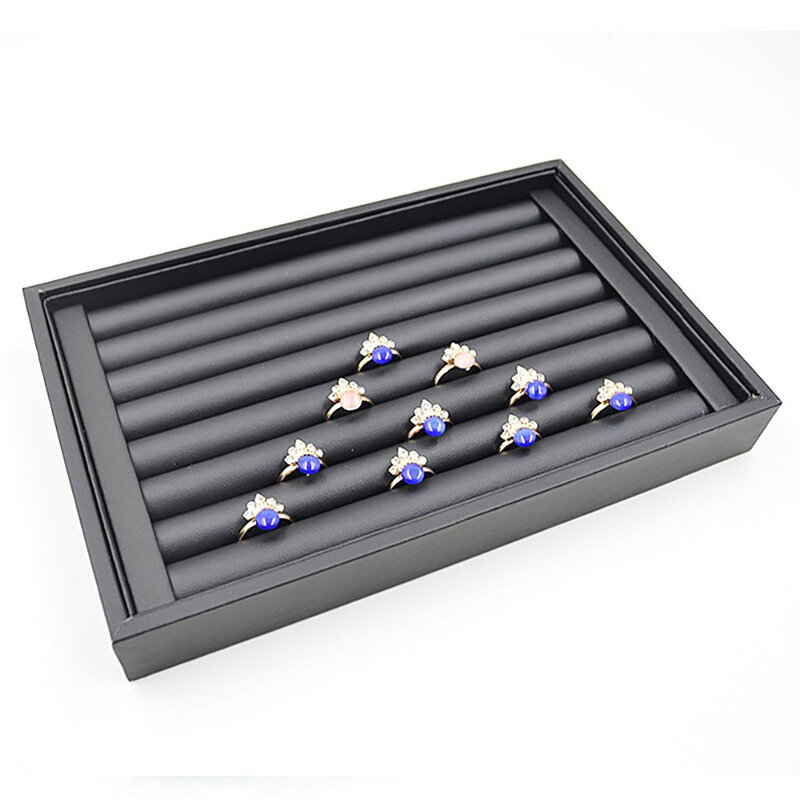 Black PU leather 7 Slots Ring Earrings Trays Showcase Display Jewelry Organizer