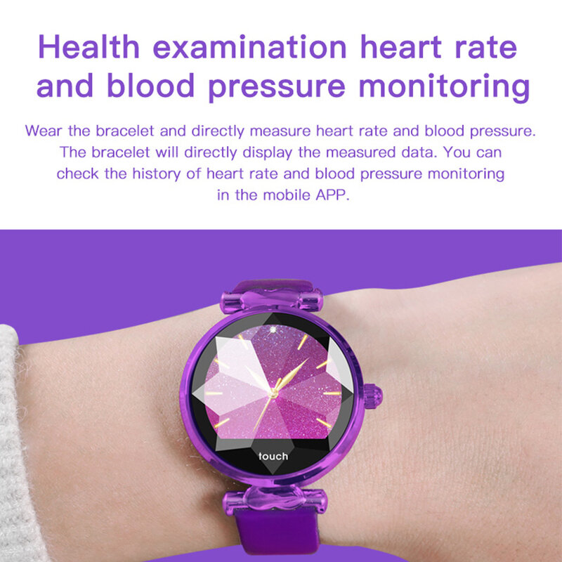 Relógio inteligente b80 h3 para mulheres, smartwatch com vidro diamante, monitor de frequência cardíaca, pressão arterial ppg, monitoramento de atividades esportivas
