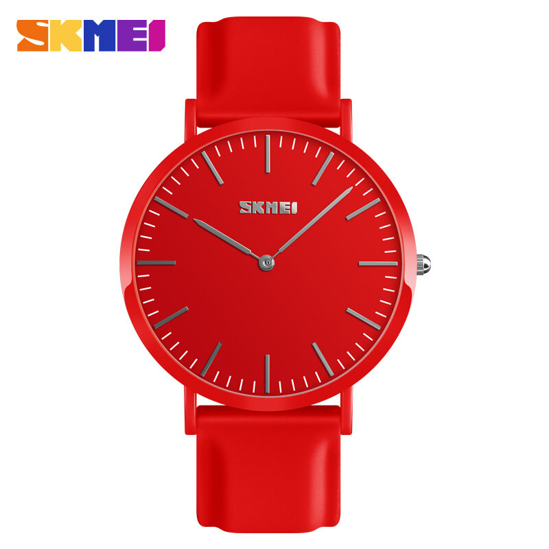 SKMEI Fashion Elegant Women Quartz Watch Waterproof Multi-color Red White Lady Digital Wristwatch Silicone Wristband Clock