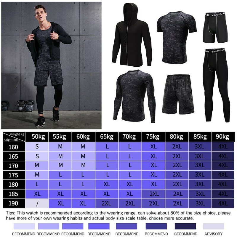 WorthWhile 5 Pcs/Set Men's Tracksuit Compression Sports Wear for Men Gym Fitness Exercise Workout Tights Running Jogging Suits