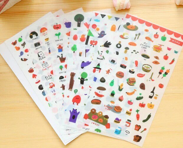 6pcs Favorite food pvc Stickers DIY Diary Scrapbook Notebook Album Cup Phone Decor Sticker Stationery School Supplies