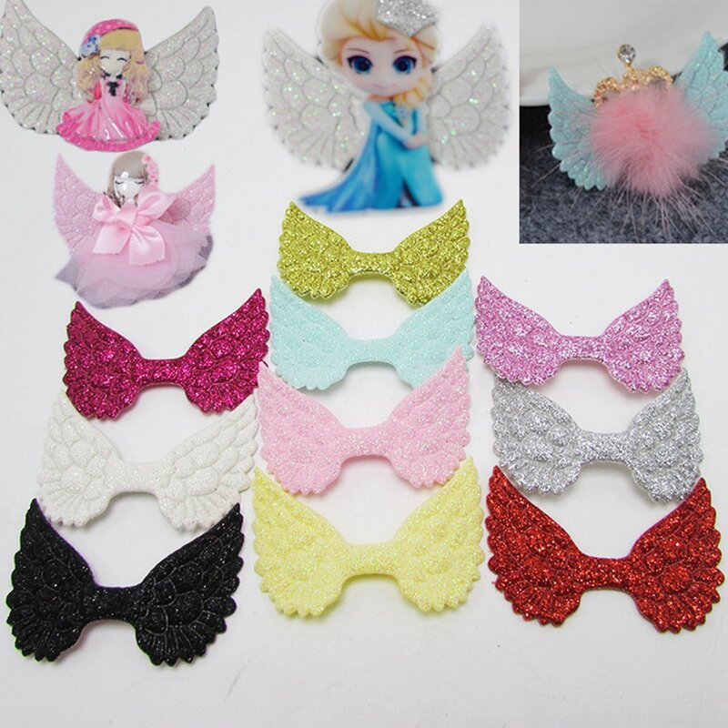 100pcs/lot Small Glitter Angel Wing Padded Appliques Single Sided Glitter Fabric Patches DIY Patch Baby Toy Headwere Accessory