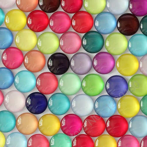 12mm 무작위 혼합 다채로운 둥근 유리 카보 숑 플랫백 사진 기본 트레이 빈 DIY 쌍으로 액세서리 만들기 50 개 K02796