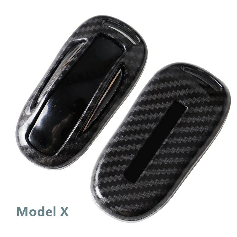 Aksesori Mobil Sarung Kunci Serat Karbon ABS Mobil Rantai Cangkang untuk Model Tesla Model S Model X Model 3 Aksesori Pelindung Gantungan Kunci
