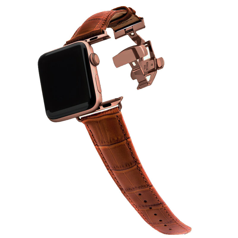 Genuine Leather strap for apple watch 4 5 band 44mm 42mm 38mm 40mm bracelet Butterfly buckle watchband for iwatch 5/4/3/2/1 belt