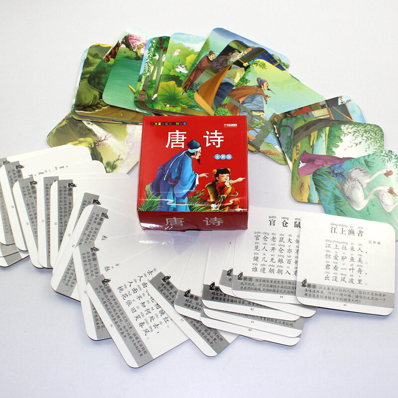 ใหม่บัตรตัวอักษรจีนเรียนรู้บทกวี Tang กับ Pinyin สำหรับเด็กอนุบาล Early การศึกษาหนังสือ