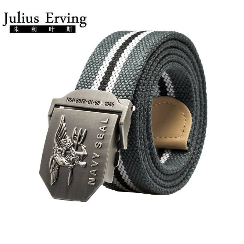 2017 Brand Mens Belt Navy Seal Metal Smooth Buckle Striped Canvas Belt Knit Strap Military Belts Eagle Waist Cinto Unisex
