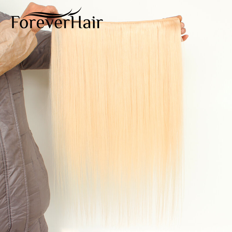 FOREVER HAIR 100g/pc 16" 18" 20" Real Remy Human Hair Weave Natural Straight Hair Extensions Weft Platinum Blonde Color Bundles
