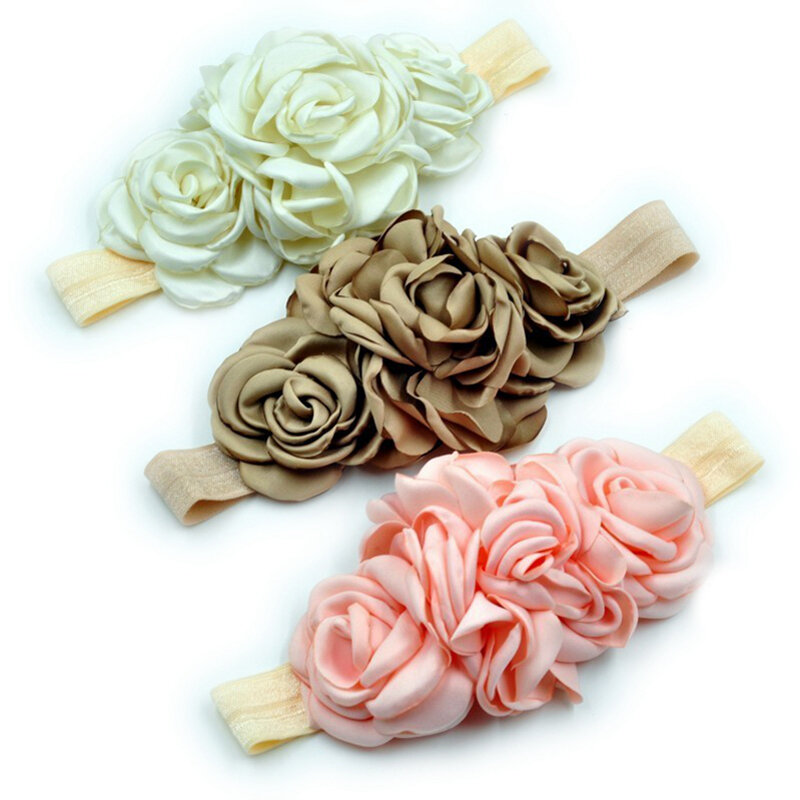 Tiara de tecido flor em camadas 5 peças, da moda 3 cores flor em camadas faixa elástica artesanal bebê arco para crianças acessórios de cabelo