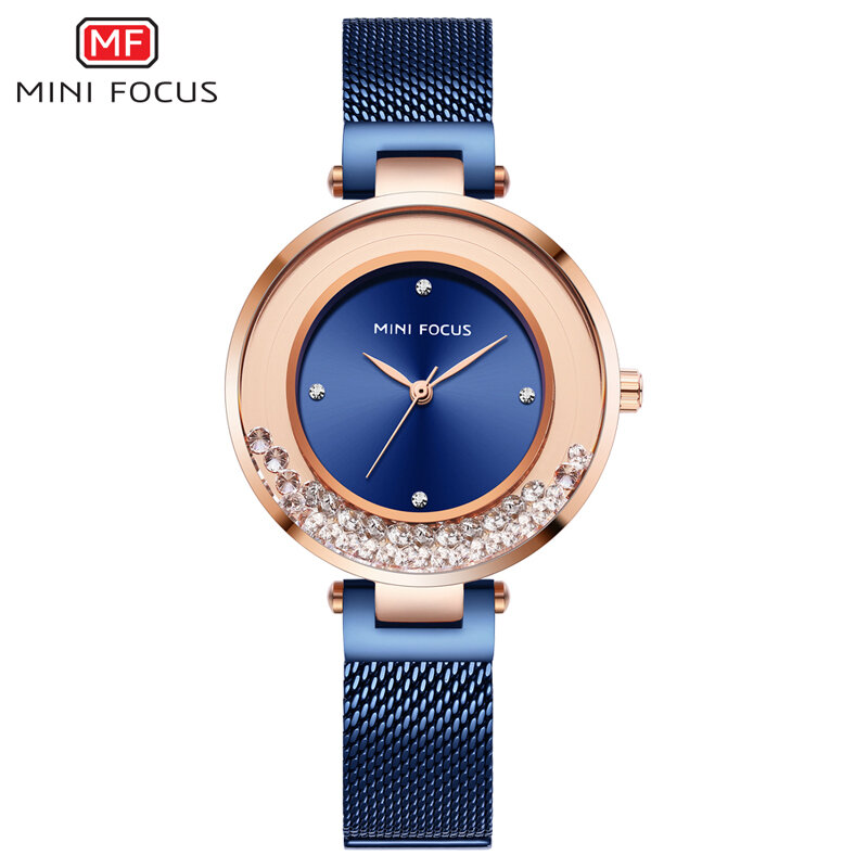 MINI ostrości kwarcowy kobiet zegarki luksusowe ze stali nierdzewnej Lady niebieski sukienka zegarek marki dziewczyny moda analogowy zegarki wodoodporne