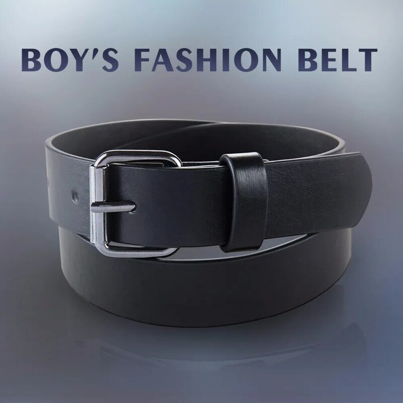 Cinturón de cuero PU negro para estudiantes, correas de cintura para niños, adolescentes, pantalones vaqueros, 75cm, 80cm, 85cm