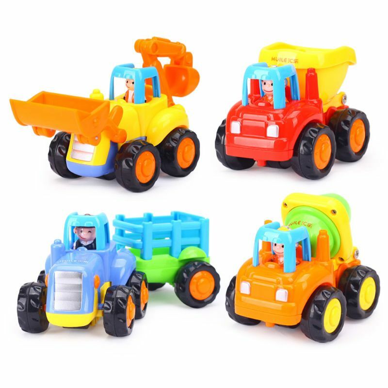 Thicken Push And Go Car Construction Vehicles Toys Pull Back Cartoon Play For 2 3 Years Old Boys Toddlers Kids