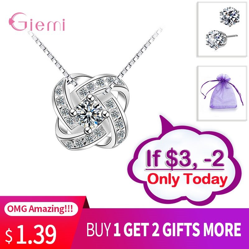 Tak Berujung Cinta Bunga Solid 925 Sterling Silver Perhiasan untuk Wanita Istri Hadiah Mystic Zircon Liontin Kalung Perak CZ Perhiasan
