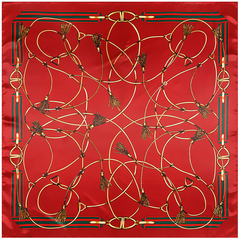 Bufanda de seda con estampado de cadena de cuerda para mujer, chales de marca de lujo de 90cm x 90cm, 7 colores, tamaño grande, primavera y verano, 2023