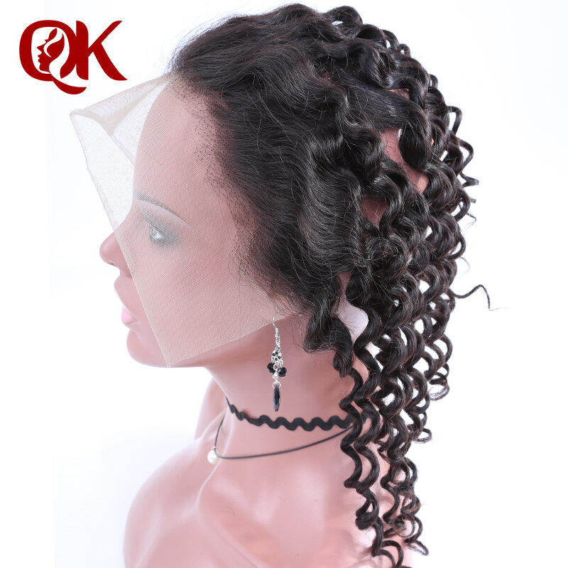 Queenking cabelo humano com renda frontal 13x4, cabelo peruano transparente ondulado intenso natural preta fechamento frontal