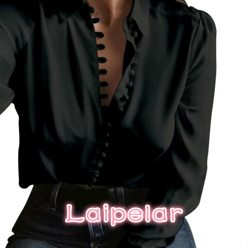 Элегантные рубашки женские топы и блузки на пуговицах с v-образным вырезом белая блузка с длинным рукавом Туника женская одежда Blusa Feminina
