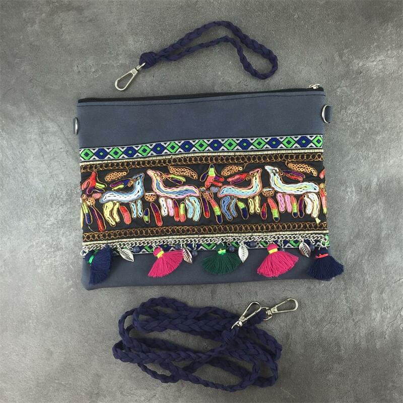 Tkanina Boho Chic torba na ramię żeńska plemienna hipisowska cygańska frędzel muzyczna Bucket miękka torba typu Crossbody Bag