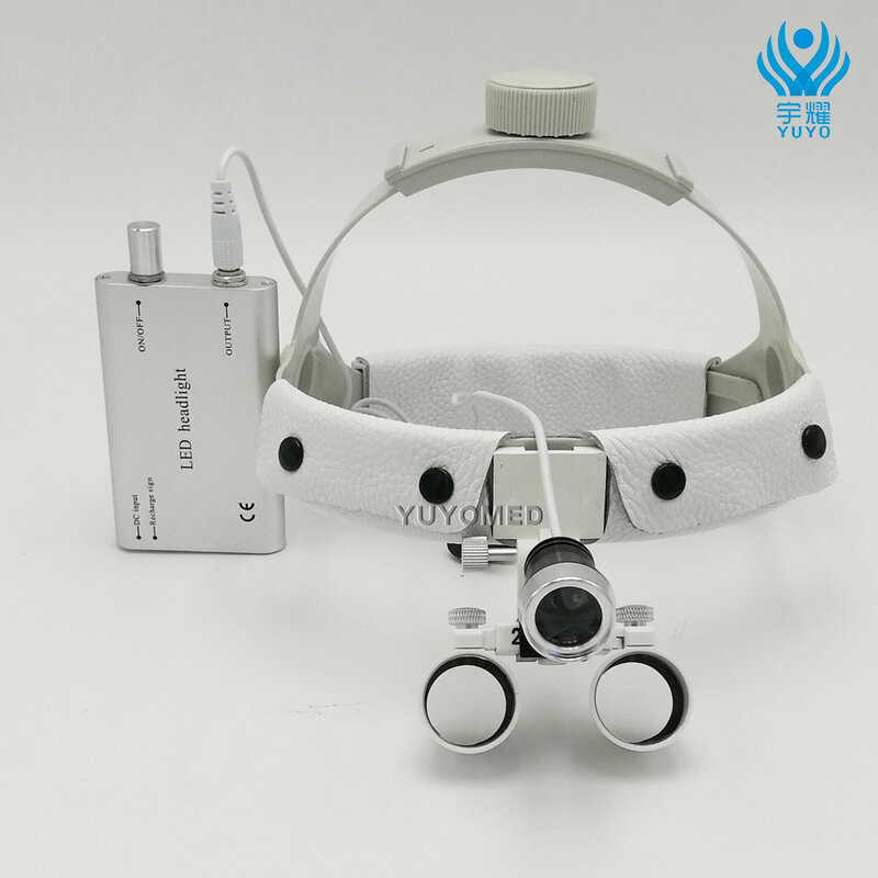 Kacamata pembesar kedokteran gigi 2,5 X, kaca pembesar Dental dengan lampu depan LED medis untuk lampu depan medis bedah t gigi