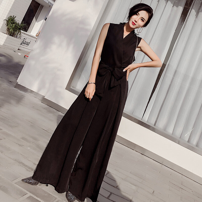 Ladies New Fashion V-Neck Jumpsuit Women Elegant Sexy Bow Rompers High Waist Jumpsuit