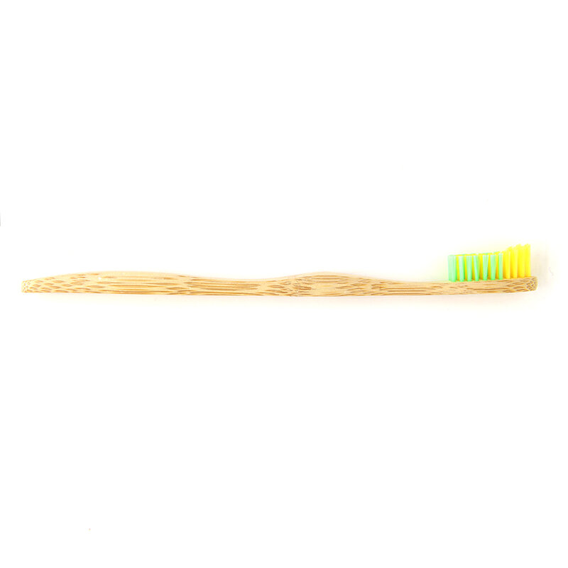 5แพ็คแปรงสีฟันไม้ไผ่ Yellwo + สีเขียวขนแปรงนุ่มขนแปรง Capitellum ไนลอนเส้นใยไม้ Handle