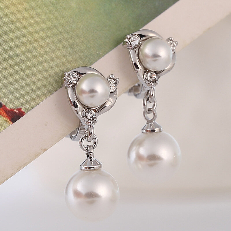 Elegancki Rhinestone perła kolczyki w kształcie kropli wody przebity i nie przebite kolczyki ucha nausznice dla kobiet biżuteria ślubna