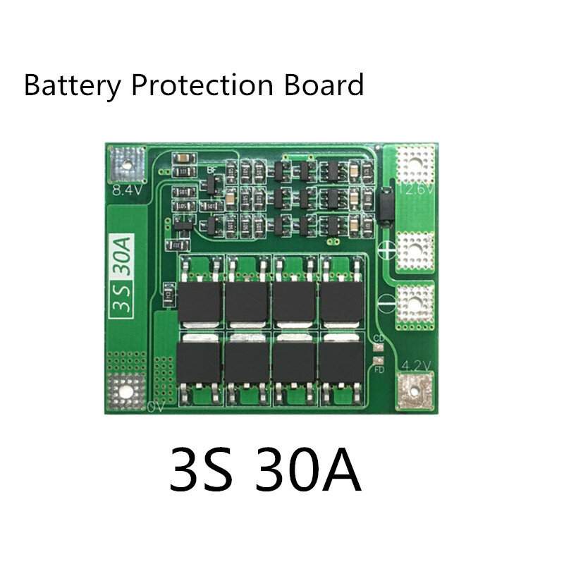 Placa de proteção de bateria de lítio 3s 30a bms 11.1v 12.6v, 18650 placa de proteção com unidade de equalização furadeira corrente 30a