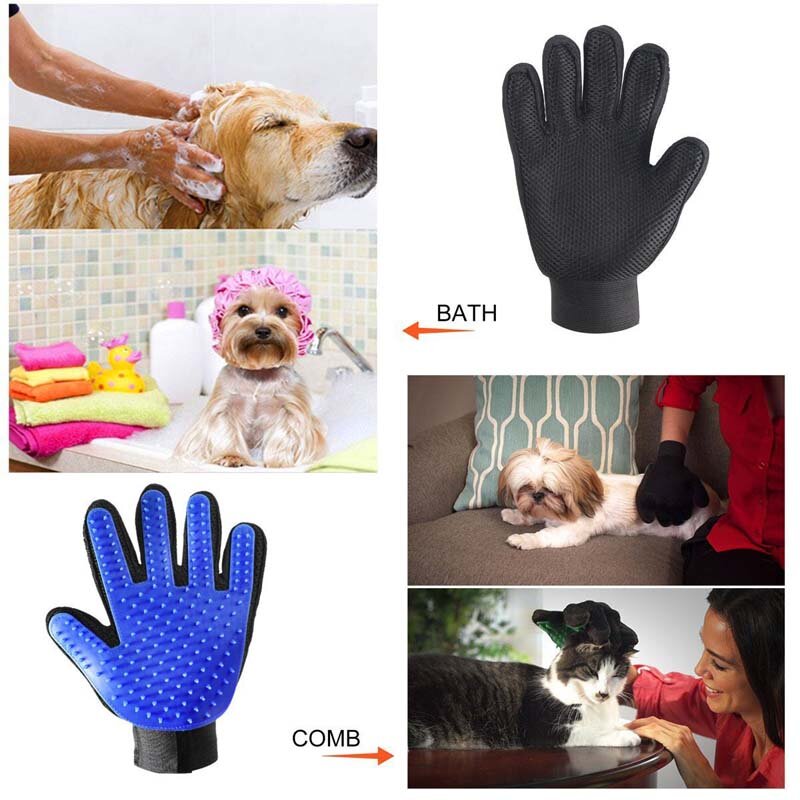 1 par de silicona para mascotas gato perro cepillo para el cabello peine guante de limpieza de cinco dedos masaje Animal herramientas de baño guantes