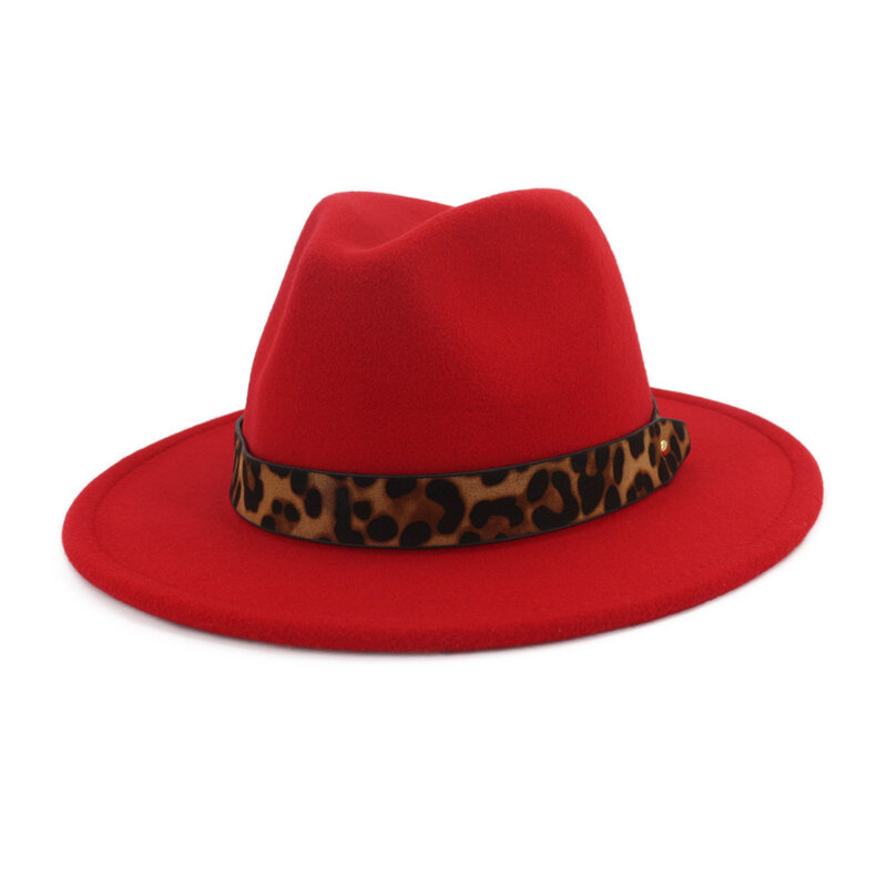 QIUBOSS unisexe laine feutre Jazz Fedora chapeaux avec léopard Grain ceinture femmes hommes large bord Panama Trilby carnaval formel chapeau QB121