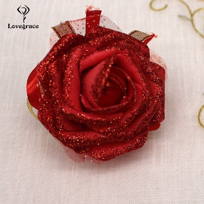 Lovegrace-pulsera de rosas artificiales para novia, ramillete de flores para muñeca, pulseras de boda para dama de honor, accesorios, suministros, 8 colores