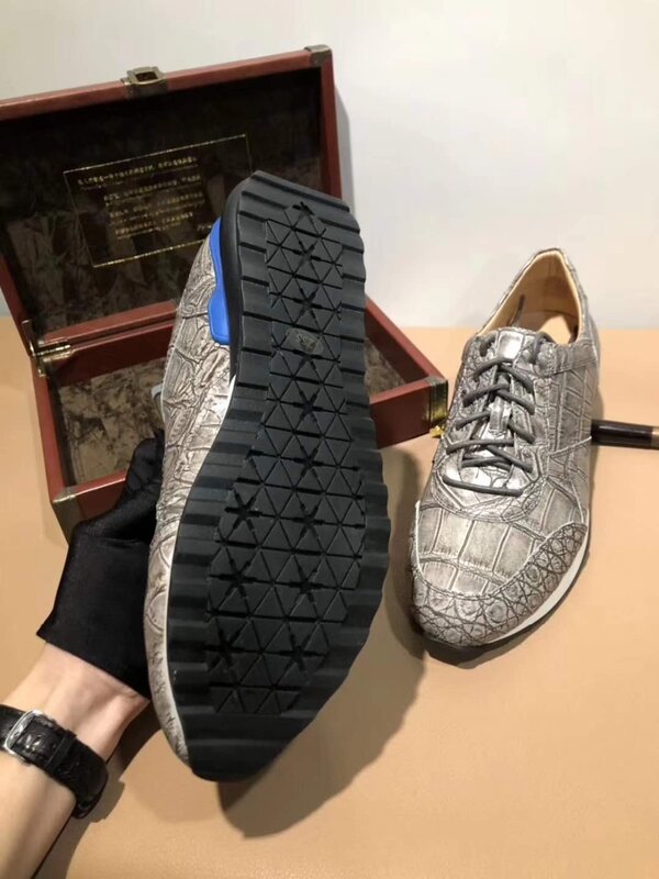Роскошные мужские туфли из 100% натуральной крокодиловой кожи, высококачественные прочные однотонные мужские туфли из крокодиловой кожи серого цвета