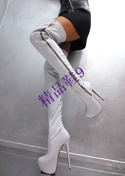 Mais novo popular branco conciso design lado zíper plataforma de salto alto sobre-o-joelho botas de venda quente gladiador botas femininas