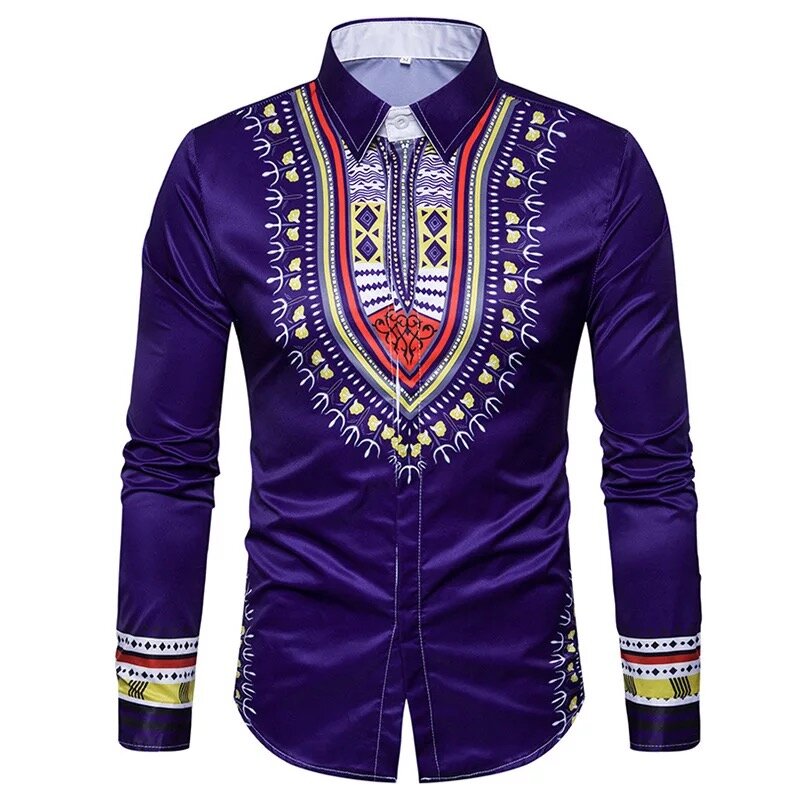 5 цветов в африканском стиле Для мужчин Традиционная рубашка "Дашики" напечатаны Slim Костюмы черный, белый цвет с длинными рукавами и отложны...