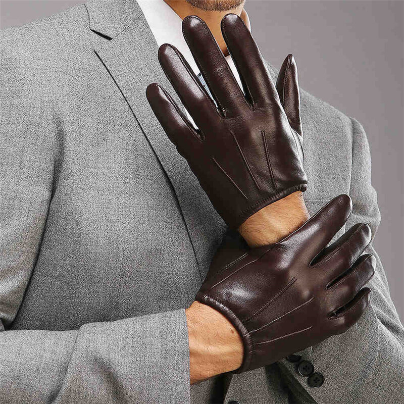 Echt Leer Mannen Top Fashion Handschoenen Pols Schapenvacht Handschoen Voor Man Dunne Winter Rijden Vijf Vinger Overhaast M017PQ2
