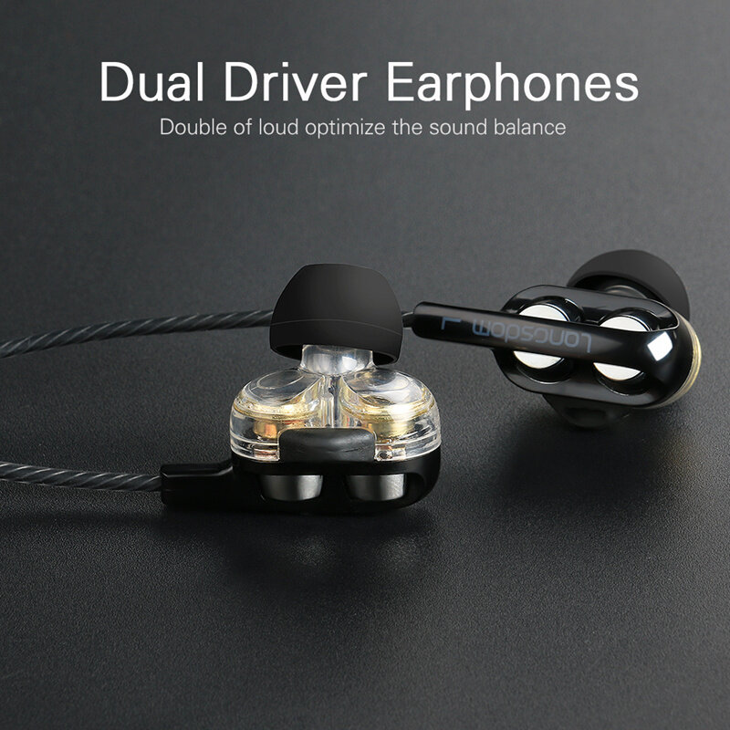 Langsdom Super Bass auriculares deportivos controlador doble auricular con micrófono estéreo Hifi Auriculares auriculares para Huawei xiaomi fone de ouvido