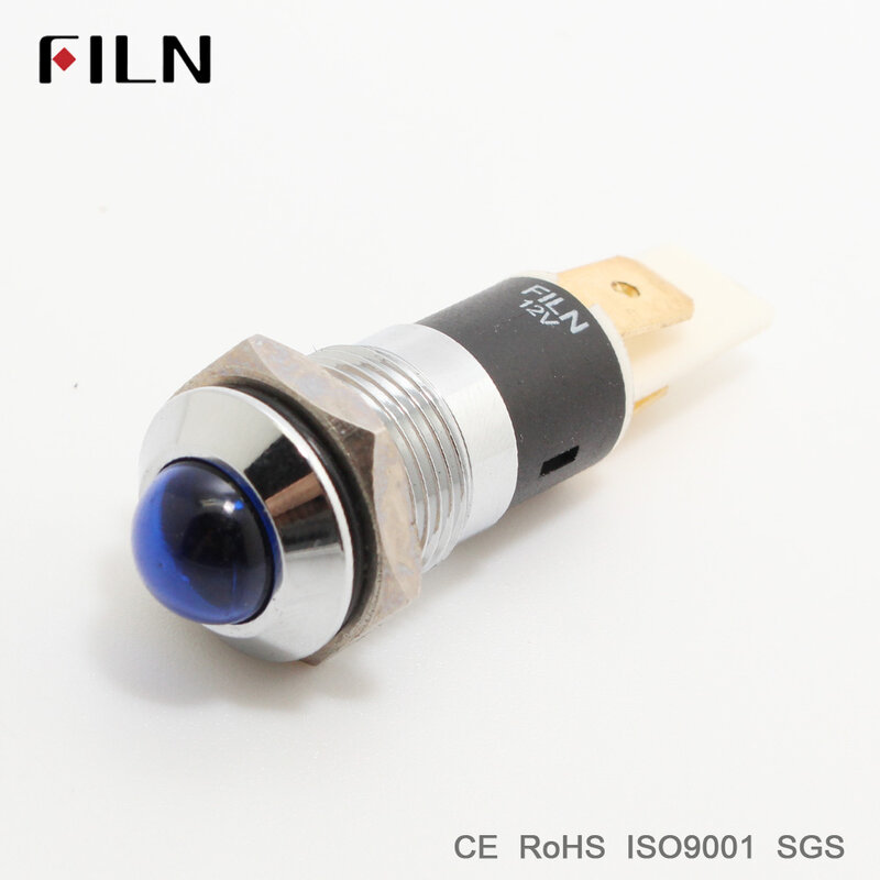 FILN FL1M-14SJ-1-Luz led de señal piloto, lámpara indicadora de Metal de 12V, 24V, 220v, color rojo, azul, verde y blanco, 14mm